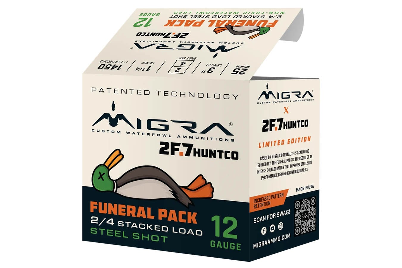 Migra Ammo 12-Gauge 3 Inch 1 1/4oz Steel 2/Steel 4 Stacked Funeral Pack 25/Box